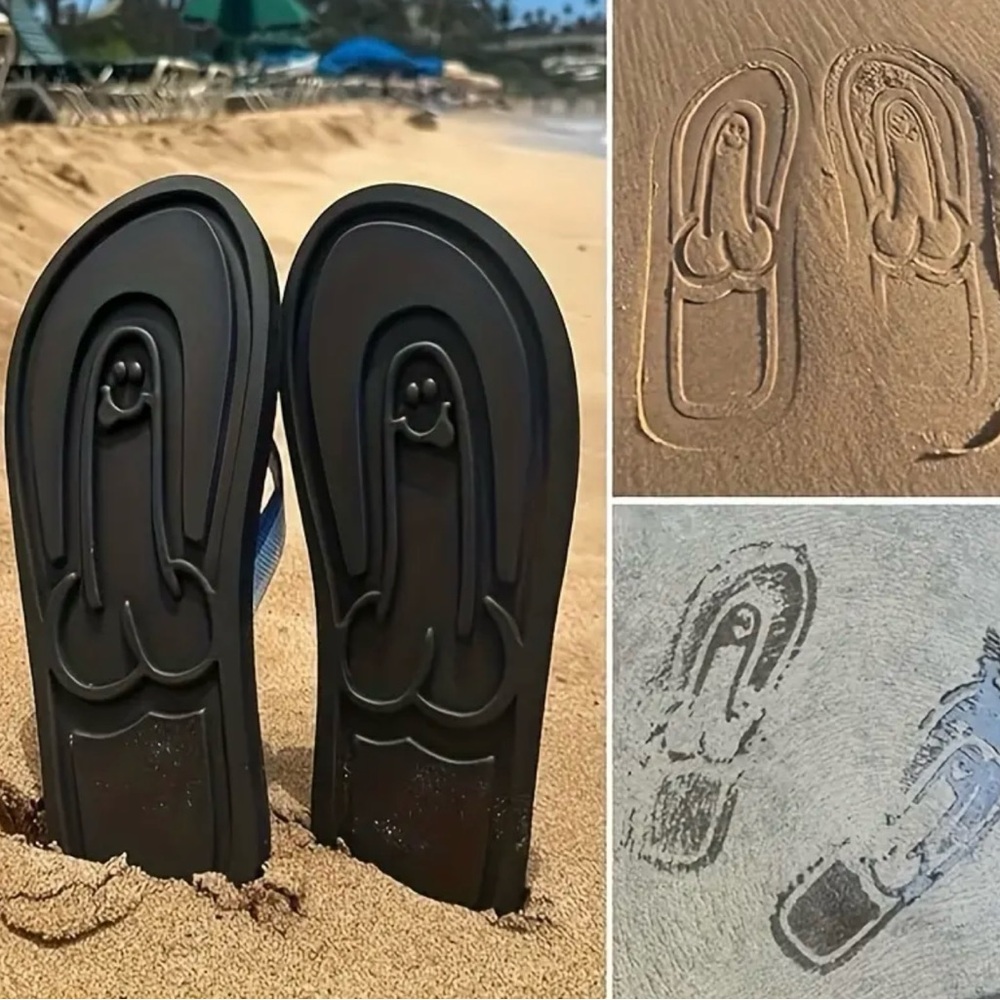 New 11.5-12 funny ball gag joke penis dick print flip flop vacation spring break